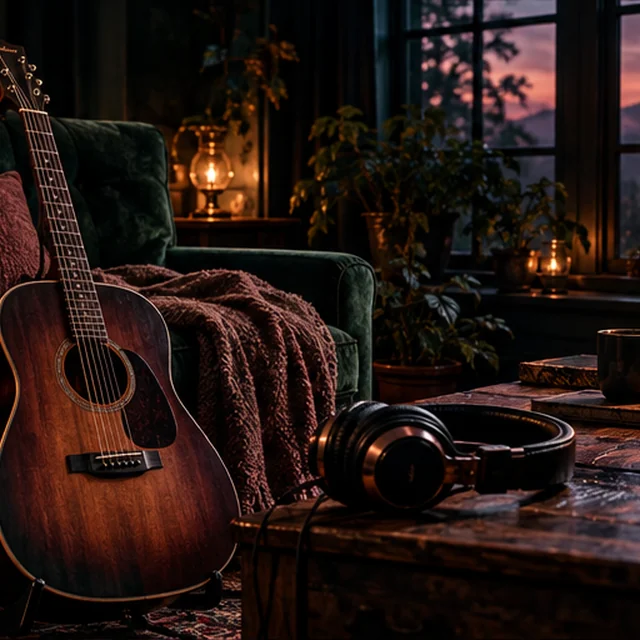 Sunset over a forest, listening room artwork
